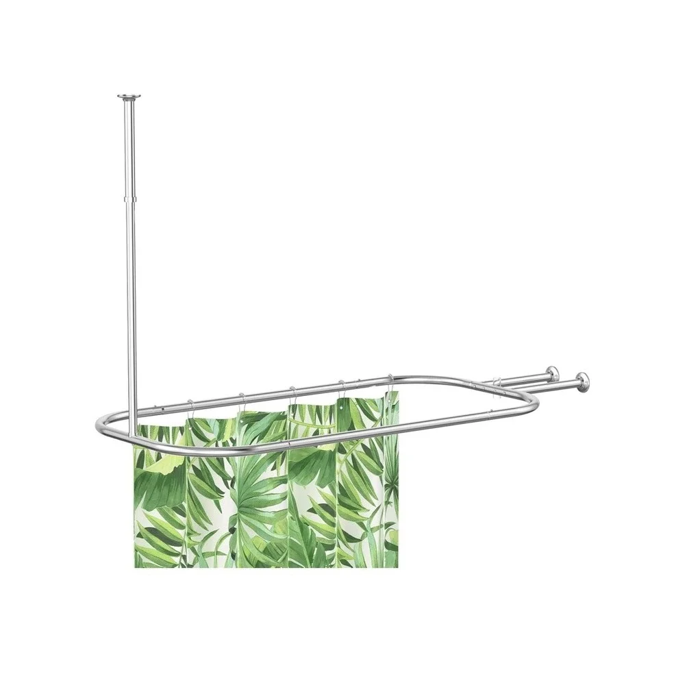 Oval Shower Curtain Rod U Shape Ceiling Mount Chrome‎ Finish Adjustable Height
